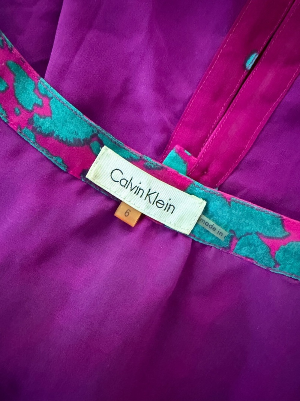 Calvin Klein Teal & Magenta Abstract Animal Print Chiffon Blouse - Picture 7 of 8